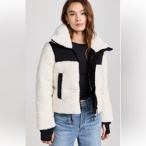 SAM. Tula Sherpa Down Puffer Jacket Coat White & Black Faux Fur Size Large NWT